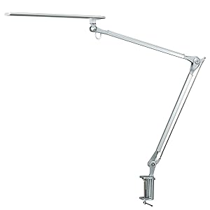 Phive CL-1 LED Architect Desk Lamp/Clamp Lamp, Metal Swing Arm Dimmable Task Lamp (Touch Control, Eye-Care Technology, Memory Function, Highly Adjustable Office/Work Light) Silver