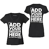 Personalized Custom Design Your Own Front Back Women's V-Neck T-Shirt Slim Fit Customizable Shirts
