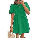 ZESICA Women's Summer Short Sleeve Tie Front Mini Dress Cute Babydoll Ruffle Pleated A Line Tunic Dresses