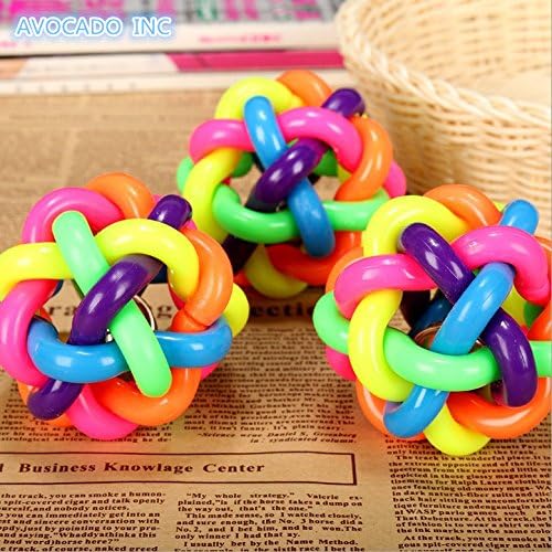 AVOCADO 1PC Pet Dog Woven Ball Toys Nobbly Wobbly Rainbow Twist Ball Sound Ball with Bell, M