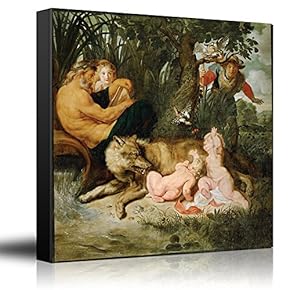 Oil Painting of Romulus and Remus by Peter Paul Rubens - Baroque Style - Catholic, Christianity, Angels, Wolf - Canvas Art Home Art - 12x12 inches