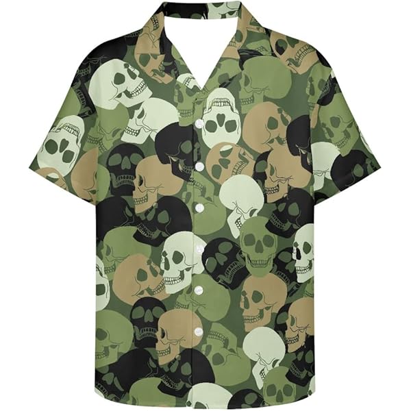GLUDEAR Men’s Camouflage Skull Print Hawaiian Shirt – Short Sleeve Button Down, Regular Fit, Lightweight Polyester 1 thumbnail image