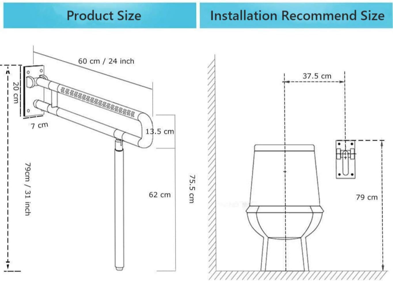 Nisorpa Toilet Grab Bar,Foldable Drop Down Toilet Rails,Seat Support Aid Assist Rail,Non Slip Toilet Bar for Disabled Elderly Handicap Pregnant - Image 4