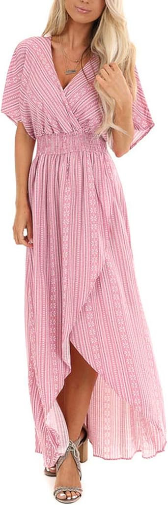 striped wrap hollow out maxi dress