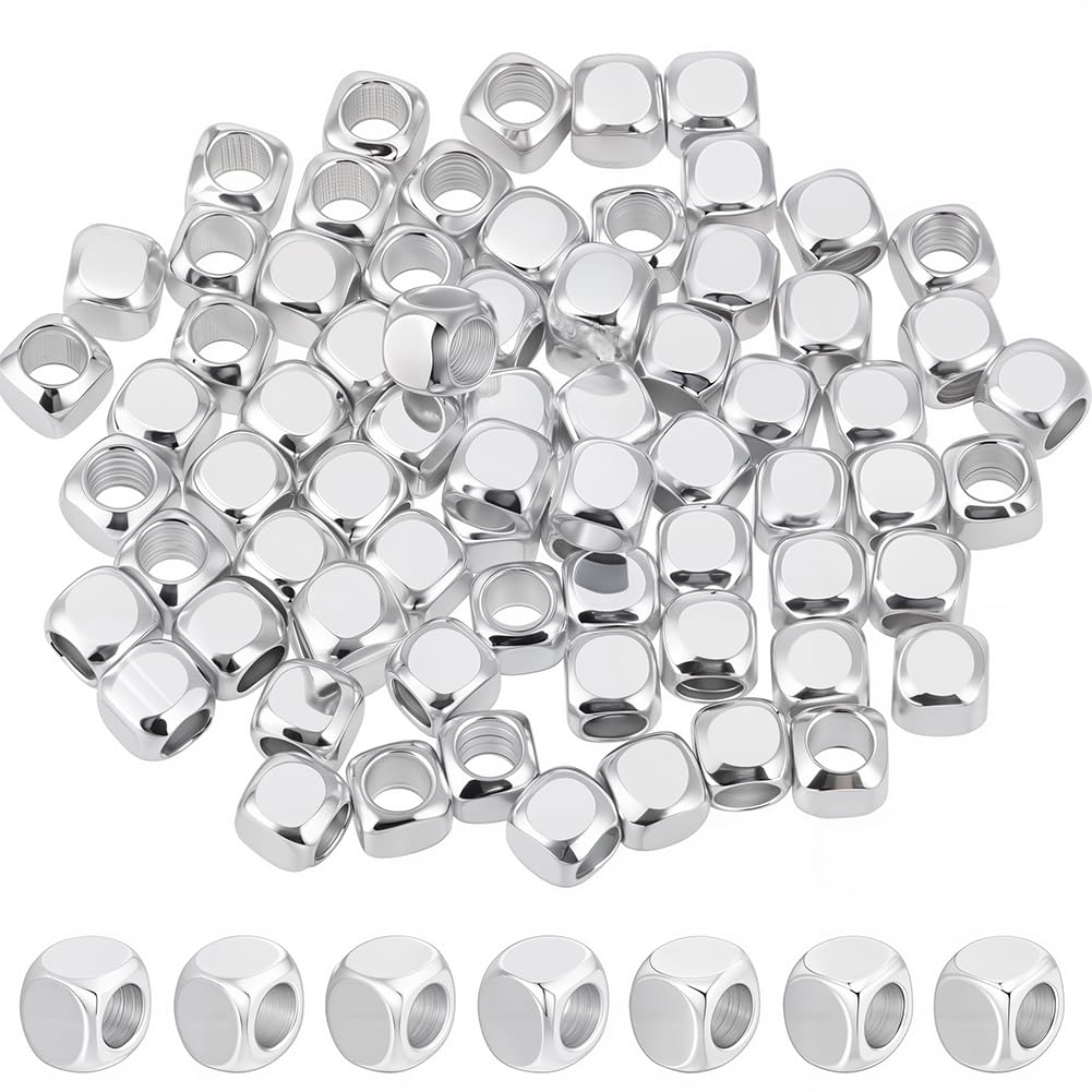 CREATCABIN 100Pcs Small Cube Spacer Beads Silver Beads Square Tiny Loose Smooth Beads 925 Sterling Silver Plated Brass Beads Stackable Metal Beads Cornerless for Bracelet Necklace DIY Jewelry Making