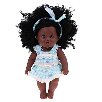 Buy Phenovo 30cm Soft Vinyl Baby Girl Doll Curly Hair Black