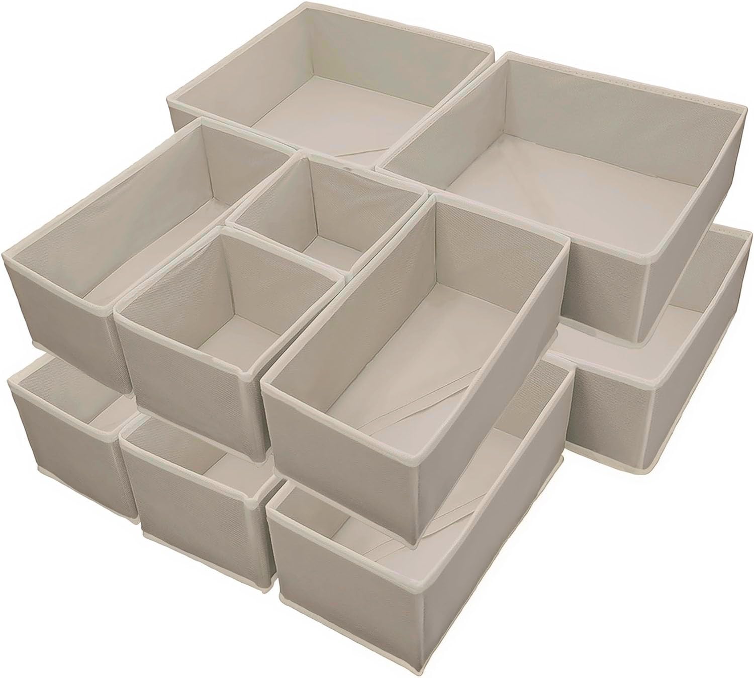 Foeska Drawer Organiser,Wardrobe Storage Organiser,Drawer Dividers for clothes,Foldable Drawer Organiser for Clothes,Underwear Storage Solution,for Bedroom,Wardrobe(12 pcs Beige)