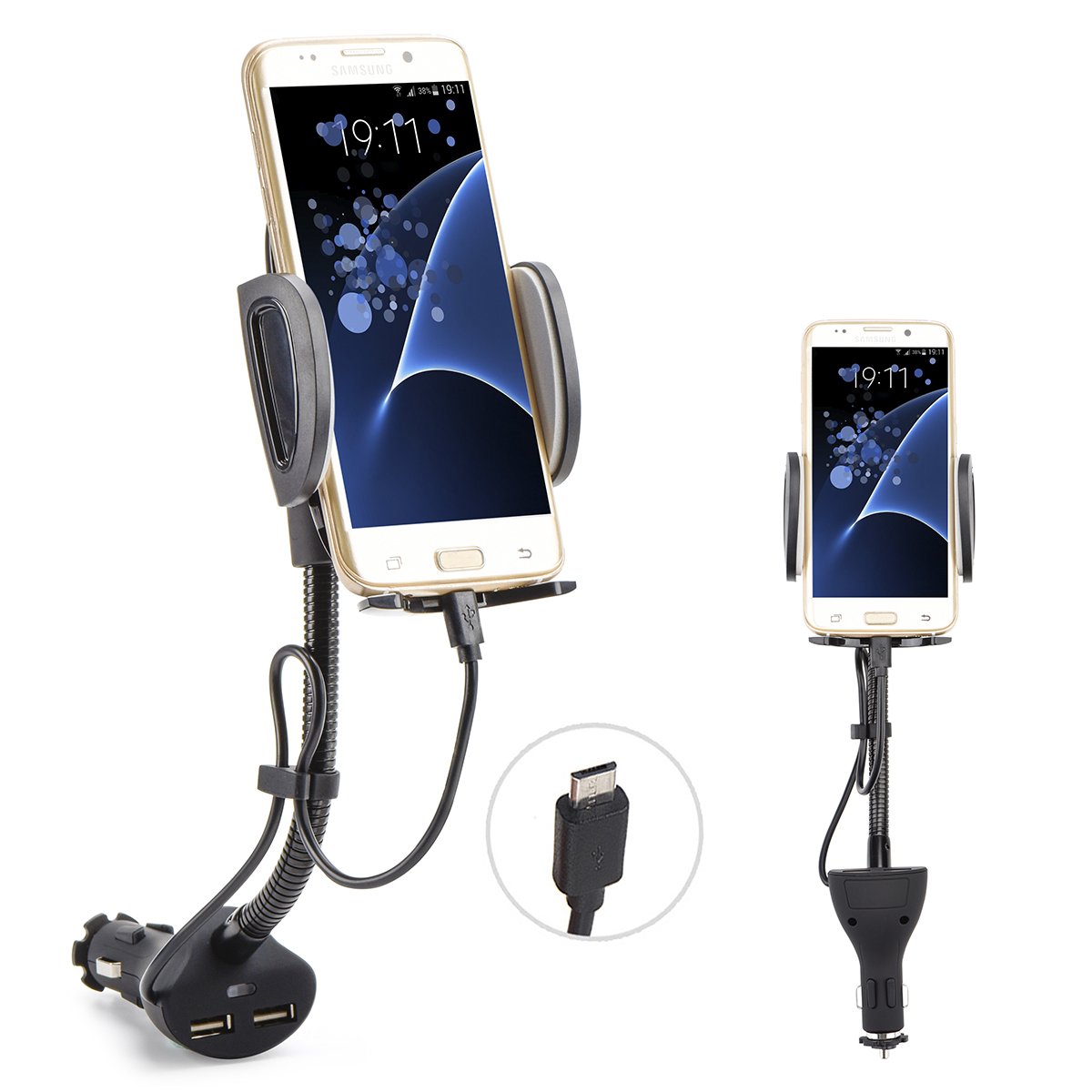 AUOPLUS Cigarette Lighter Phone Holder Car Mount Charger 3.1A Dual USB