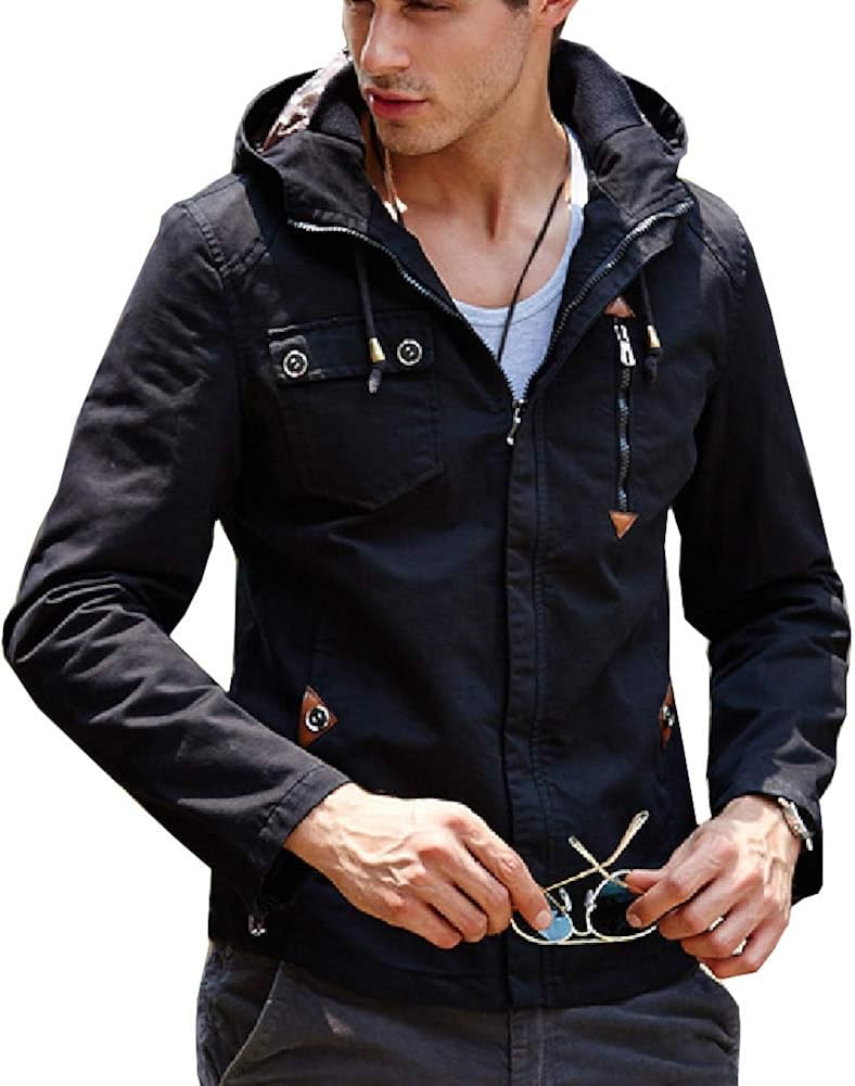 DISSA Men's Cotton Jacket Hooded Zipper Jacket Military Jacket Coat,J9932 Amazon.co.uk Clothing