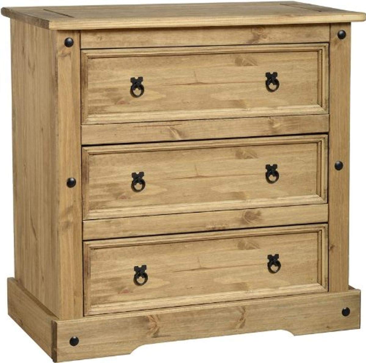 Seconique Corona 3 Drawer Chest in Distressed Waxed Pine