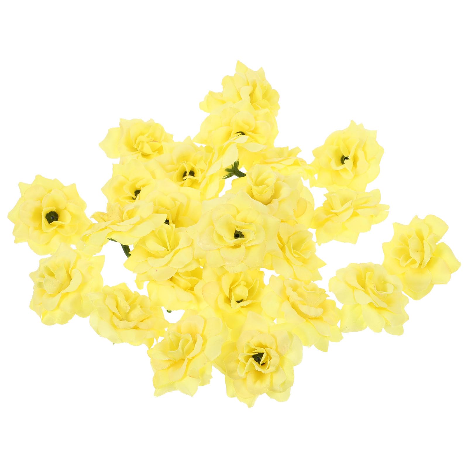 Holibanna 50Pcs Yellow Artificial Rose Heads Miniature Fleece Silk Flowers for Wedding Party Craft Decorations and Diy Embellishments