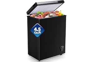 TACOOL 4.5 Cu.ft Chest Freezr with Wheels Deep Freezer for Bulk Storage Top Open Door 2 Removable Baskets 7 Modes Temperature for Home Apartment Kitchen Black