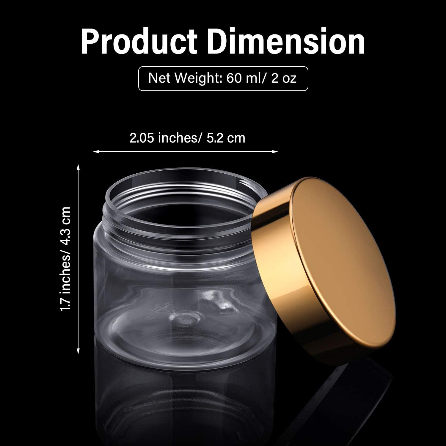 16 Pieces Round Clear Leak Proof Plastic Container Jar with Lid Plastic Slime Jar Empty Slime Storage Container Refillable Storage Favor Jar for Travel Cosmetic Lotion Creams (Gold,60 ml/ 2 oz)