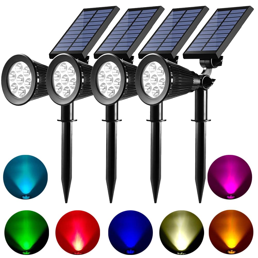 Photo 1 of Solar Spot Lights Outdoor Waterproof Solar Powered Spotlight Landscape Lighting Color Changing Auto On/Off for Yard Garden Tree 4 Pack