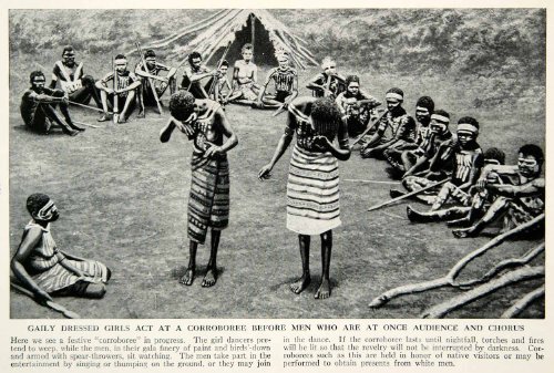 1938 Print Aboriginal Nude Girls Corroboree Dance Ceremony Australia Indigenous - Original