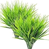 ZMOCEN 8 Pcs Artificial Outdoor Plants, Fake Plastic Greenery Shrubs Wheat Grass Outdoor Window Box Verandah Hanging Planter Indoor Outside Home Garde