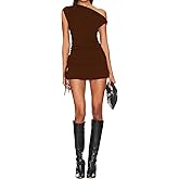 Azhong Women's Summer Bodycon Mini Dress Sexy One Shoulder Side Drawstring Ruched Party Cocktail Y2K Dresses