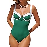 CUPSHE Women's One Piece Swimsuit U Wire Neck Color Block Back Cutout Bathing Suit Underwire Wide Adjustable Straps