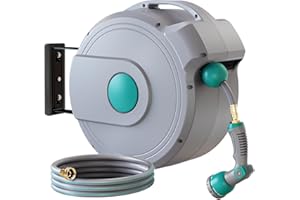 AXTRIM 1/2 in x 65ft Retractable Garden Hose Reel - Auto Rewind, Lock Any Length, 10-Mode Spray Nozzle, Heavy Duty Kink-Free 
