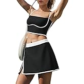 LAMISSCHE Tennis Skirt Sets Women 2 Piece Outfits Yoga Workout Set Skirt and Top Set with Built in Bra & Shorts