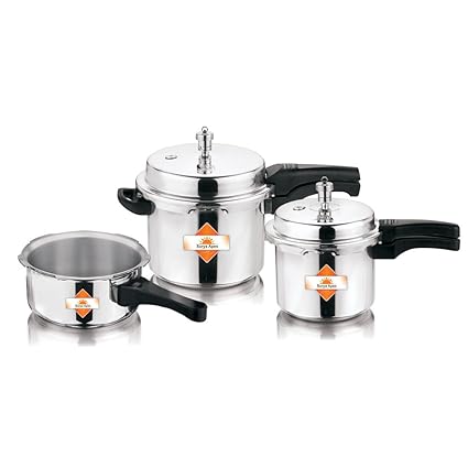 Apex Aluminium Pressure Cooker Combo Gift Set (2 L, 3 L, 5 L) - Pack of 3, Silver