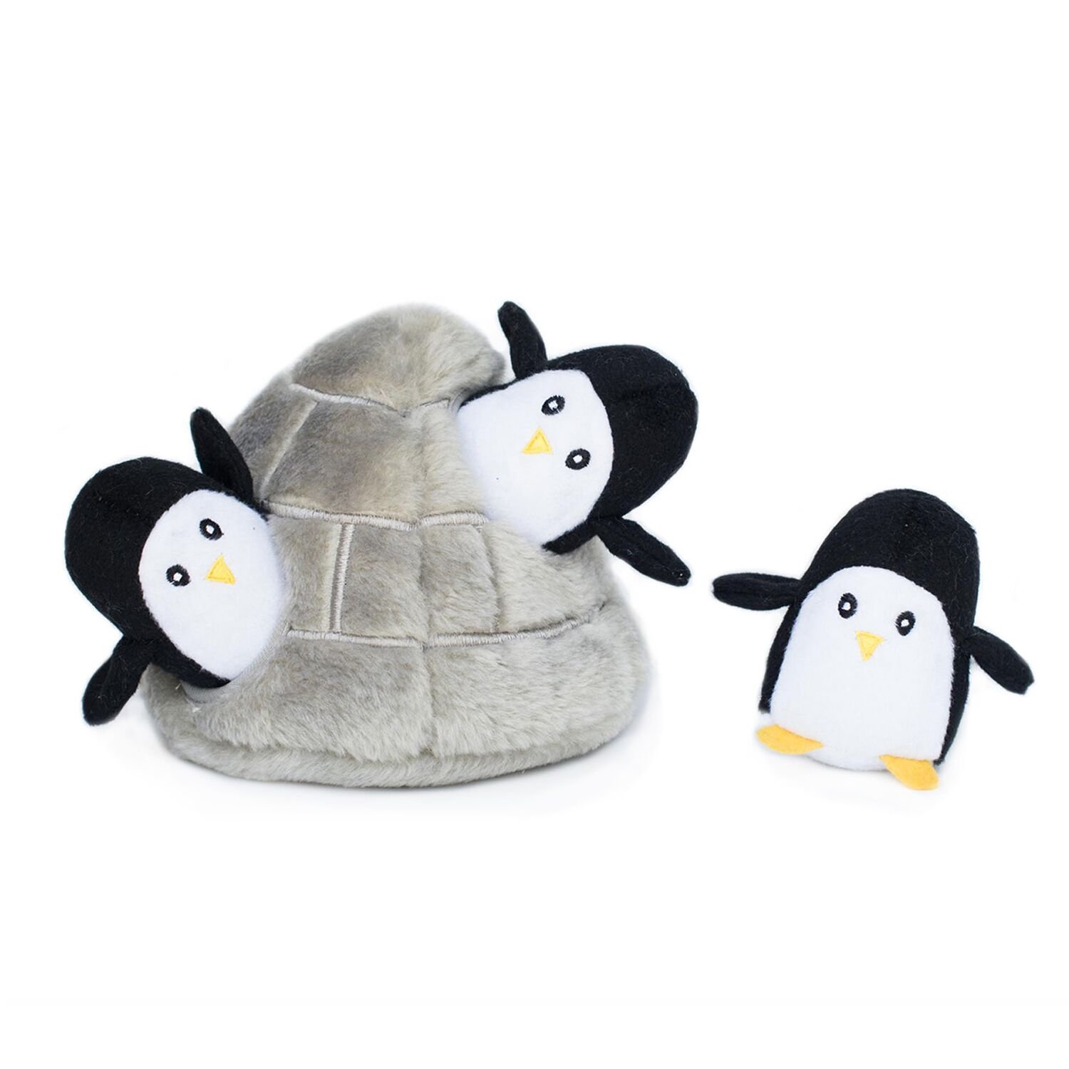 ZippyPaws Zoo Friends Burrow, Interactive Squeaky Hide and Seek Plush Dog Toy - Penguin Cave