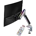 AVLT RGB Lights Single 13”-34” Monitor Arm Desk Mount Built-in 179 Modes & 17-Key Remote Controller Fits One Flat/Curved/Ultrawide Screen Height Swivel Tilt Adjustable Monitor Stand