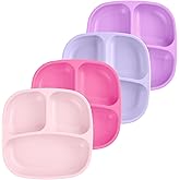 Re-Play Toddler Plates with Dividers - Deep-Walled 3 Compartments Divided Plates for Kids - Dishwasher & Microwave Safe - Made in USA - Set of 4-7.37" x 7.37" x 1.25" - Princess