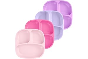 Re-Play Toddler Plates with Dividers - Deep-Walled 3 Compartments Divided Plates for Kids - Dishwasher & Microwave Safe - Made in USA - Set of 4-7.37" x 7.37" x 1.25" - Princess