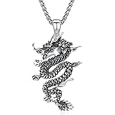 Dragon Necklace for Men 925 Sterling Silver Dragon Pendant Necklaces Protection Jewelry Gift for Men with 2.0mm 22"+2" Stainless Steel Box Rolo Chain