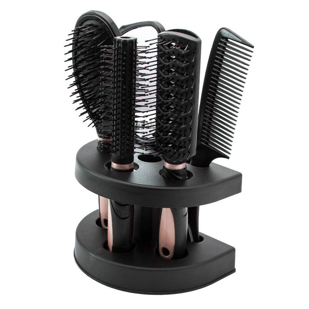 5pcs Hair Brush Comb Set Women Ladies Hair Care Gift Set Brush with Hair Brush,Comb,Mirror,Hair Care Massage Brush And Holder Stand for Adults & Kids (Pink)