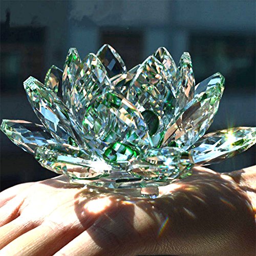 Gold Happy 80mm Quartz Crystal Lotus Flower Crafts Glass Paperweight Fengshui Ornaments Figurines Home Wedding Party Decor Gifts Souvenir
