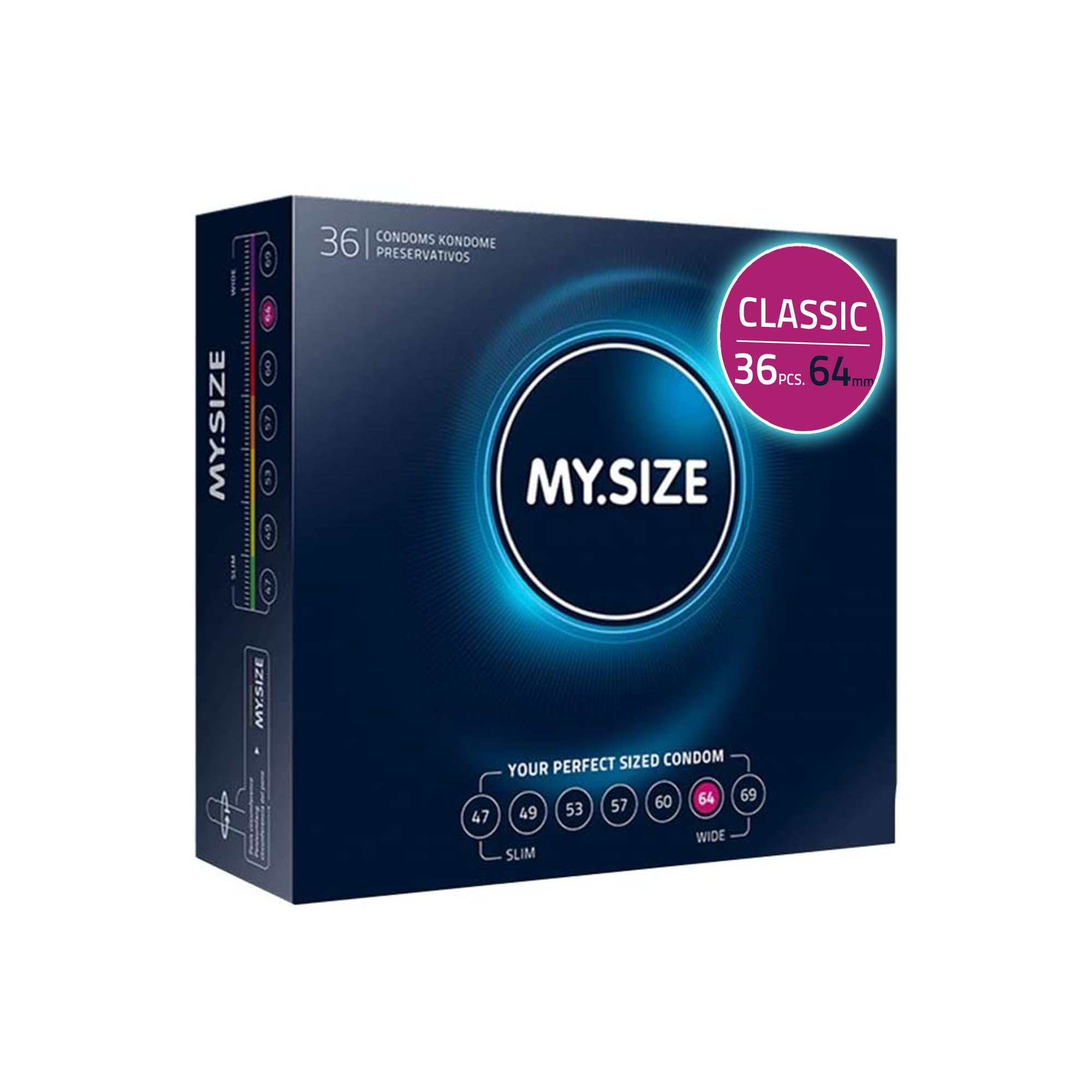 MY.SIZE Classic Premium Condoms Size 6 I 64 mm Width I 36 Pieces Bulk Pack I True to Touch Gossamer I Thin 0.07 mm Wall Thickness I Vegan