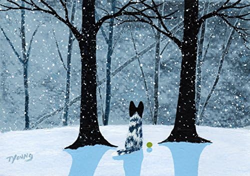 Black White Heeler Australian Cattle Dog Art PRINT by Todd Young FALLING SNOW