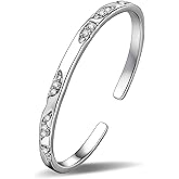 Irideket Modern Silver Cuff Bracelet with Irregular Textured Design and CZ Stones, Polished Sterling Silver Plated Bangles for Women — Adjustable Bangle Bracelet