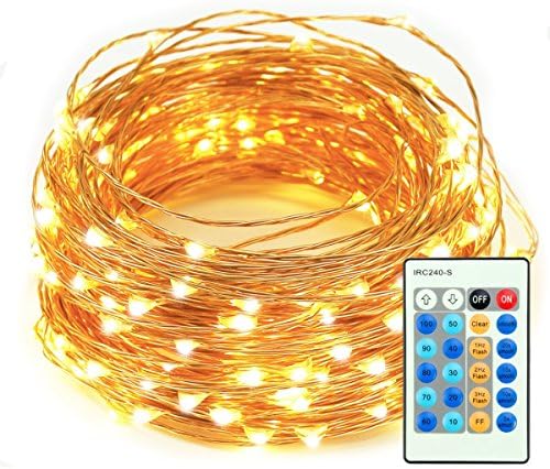 LED String Lights, 33ft 100 LEDs Remote Control with Dimmable Complete Waterproof Decorative Lights for Bedroom, Patio, Wedding, Garden, Party (Warm White, Copper Wire Lights) (Warm white 33FT)