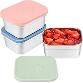 Caperci 3-Pack Stainless Steel Snack Containers with Silicone Lids - 10oz Reusable Small Food Storage Containers for Snacks & Deli Foods, Leak-Proof, Easy Open & BPA-Free (290ML)