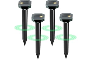 CVTAYN Snake & Mole & Rabbit & Skunk Repellent Solar Powered, Upgraded Ultrasonic Deterrent, IP65 Waterproof, Gopher Groundhog Chipmunk Raccoon and Vole Repellent & Deterrent for Lawn & Garden, 4 Pack