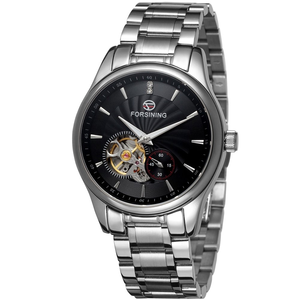 FORSINING Men's Automatic Movement Analog Skeleton Trendy Watch with Stainless Steel Bracelet