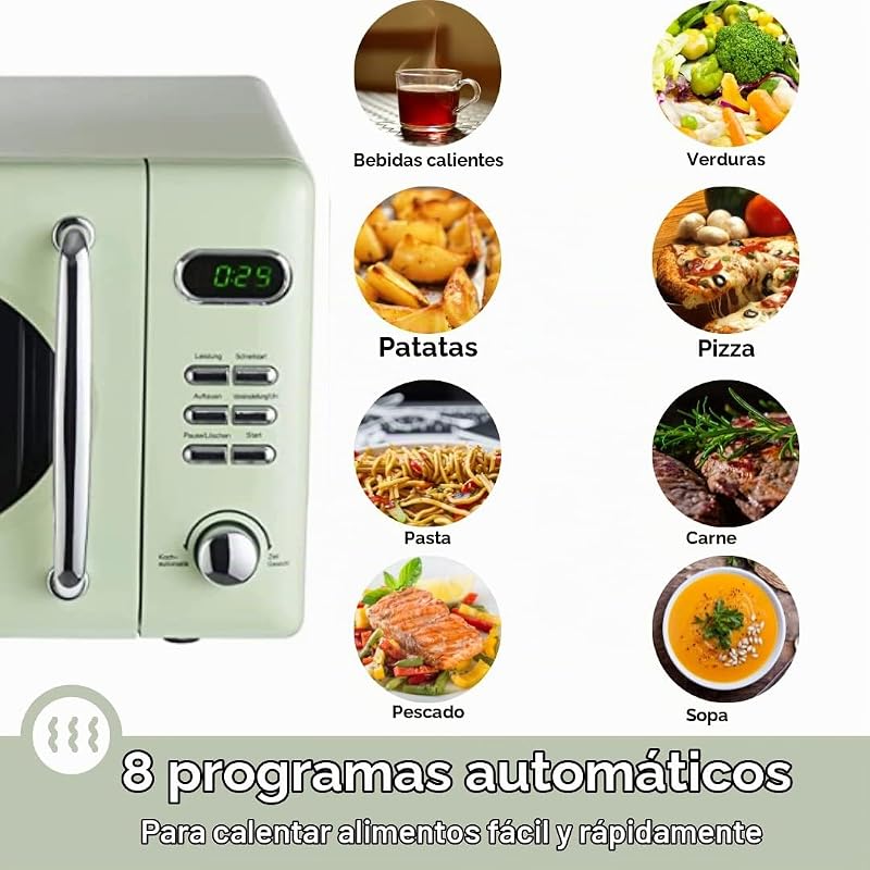 WMW720 I 700 W micro-ondas retro I 20 L espaço de cozinha I5 níveis de potência I 8 programas de cozinha, função de descongelação, carcaça metálica — foto 4 de 6