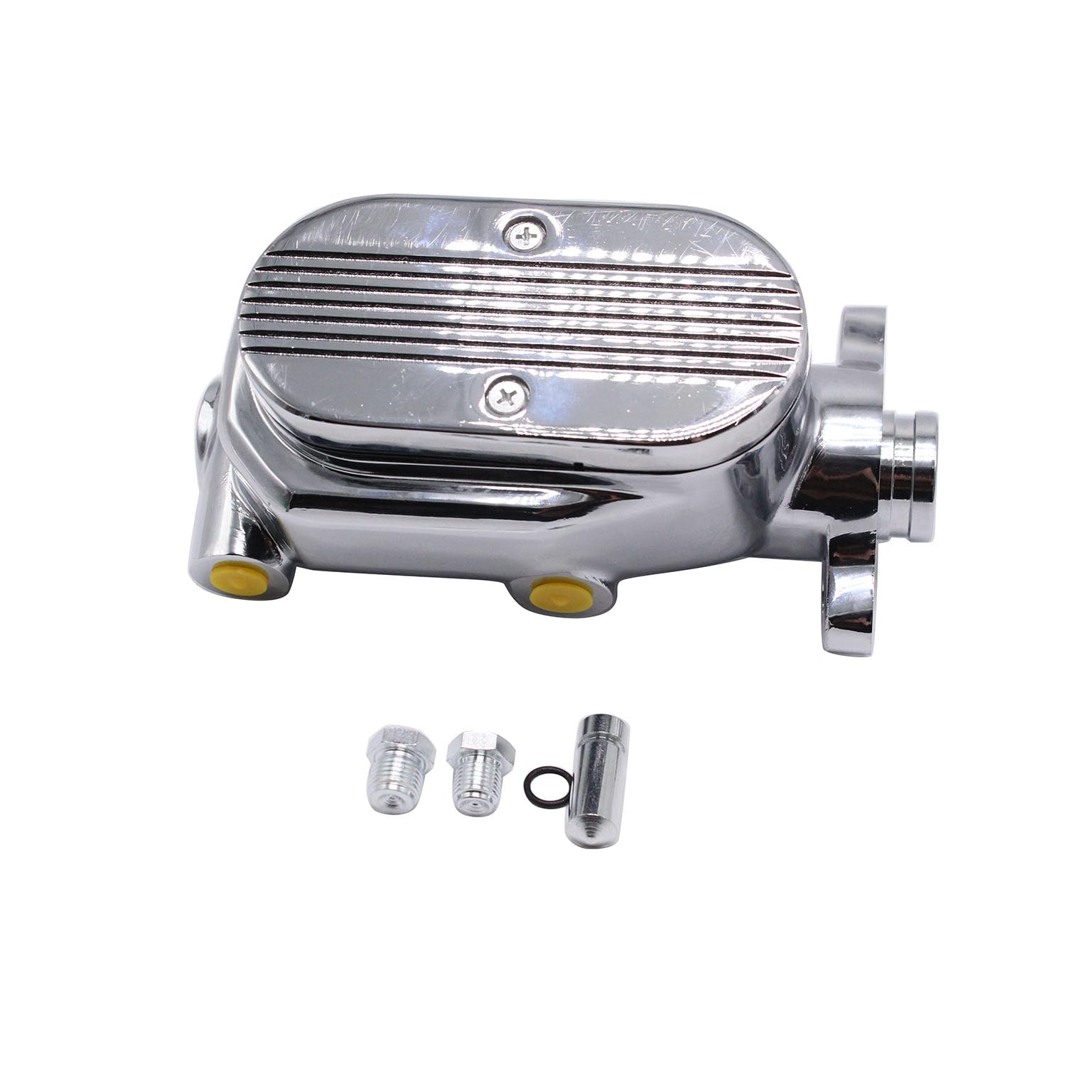 Photo 1 of 1 Set SHLPDFM Chrome Aluminum GM 1" Bore Finned Master Cylinder 9/16" & 1/2" Ports on Both Sides Fits for GM