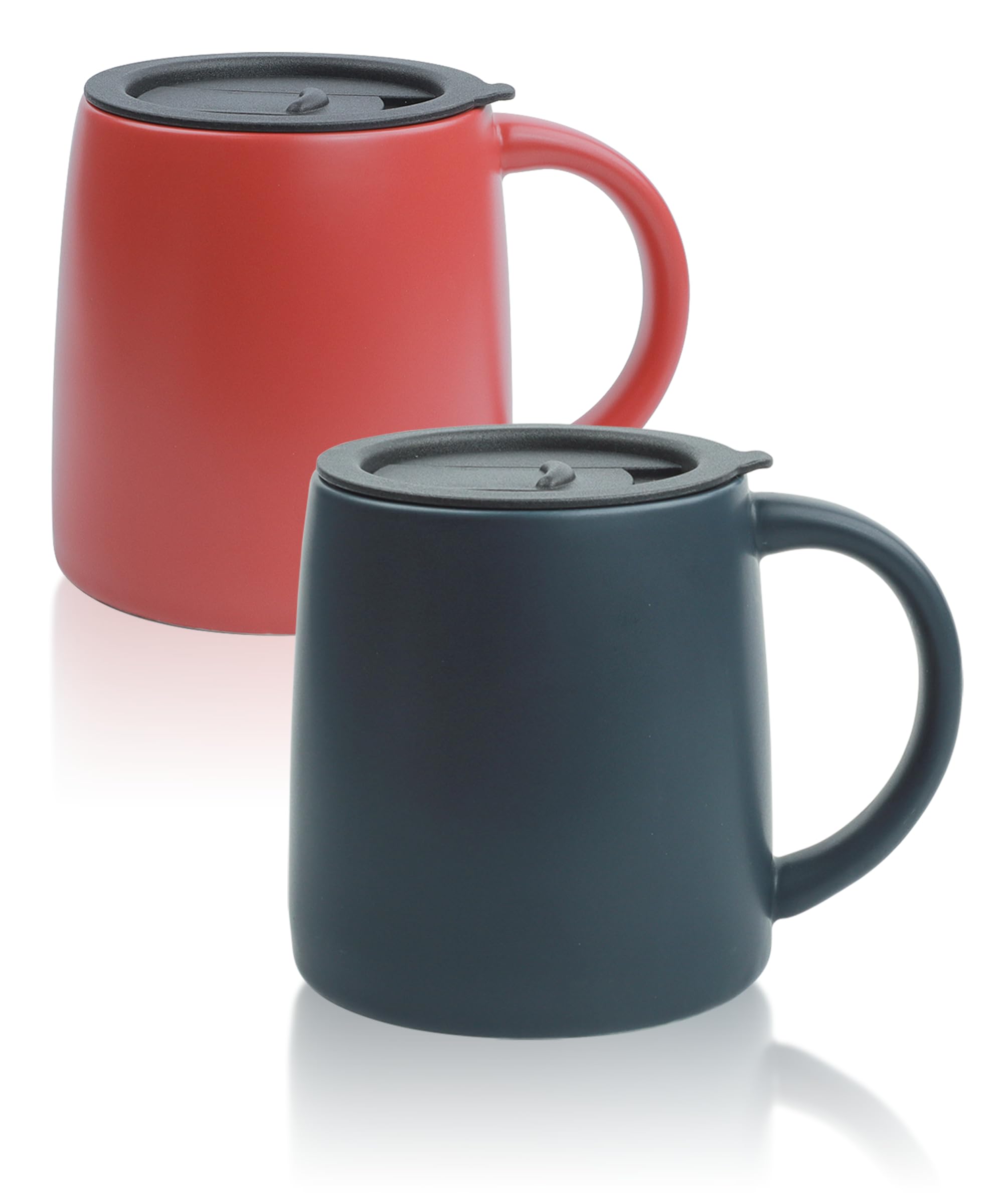 Photo 1 of LINVIA Classic Mug, 14 oz Large Coffee Mug with Handle, Ceramic Porcelain Tea Cup, Smooth Matte (Sliding Lid, Set of 2, Red and Navy Blue)