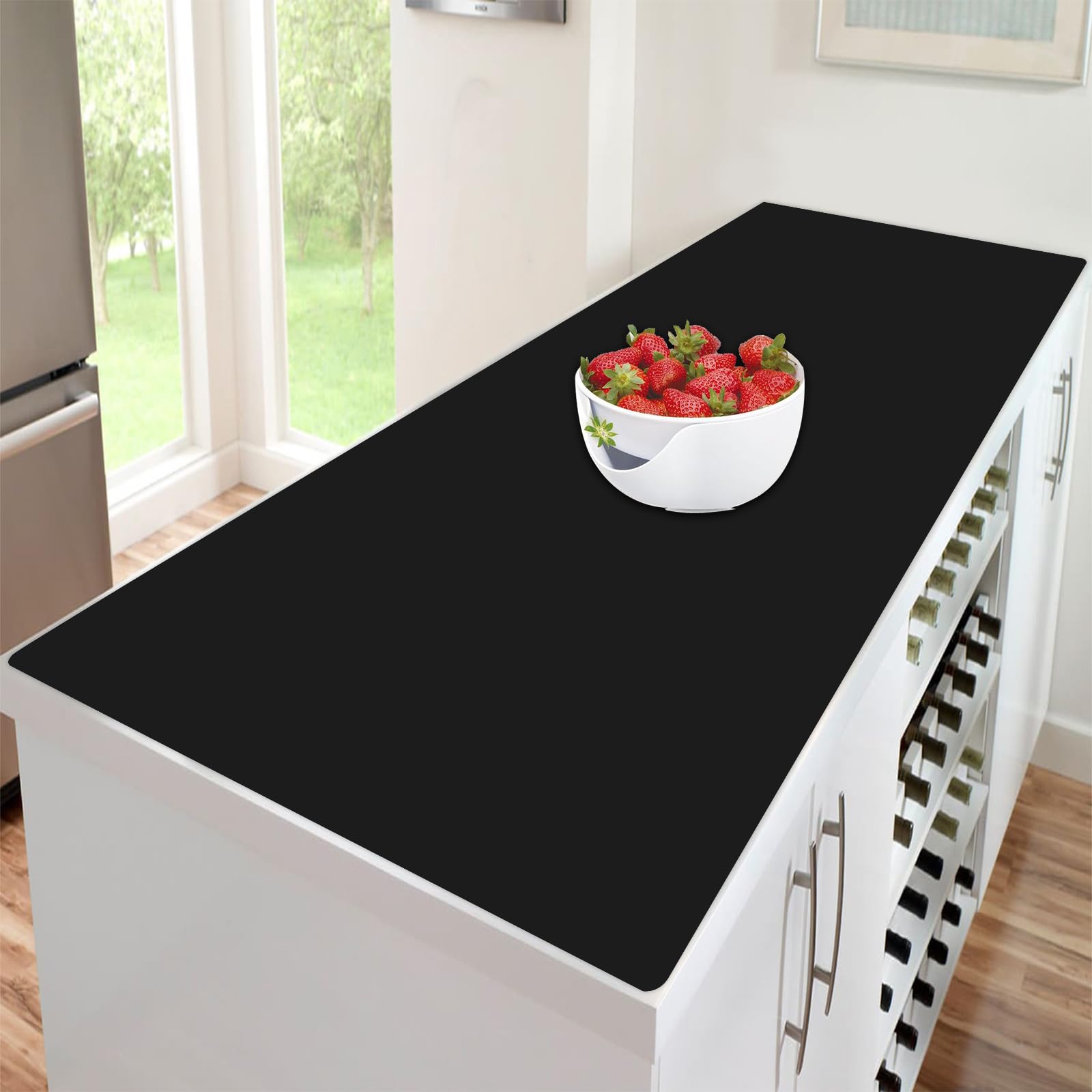 Photo 1 of 47.3''x23.6''(120cmx60cm) Extra Large Silicone Mat for Kitchen Counter, 1.4MM Thick Non-Slip Heat Resistant Countertop Protector, Waterproof Durable Kitchen Mat for Countertops, Islands (Black)