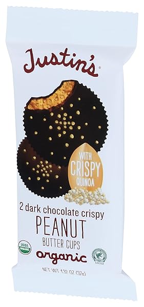 JUSTINS ORGANIC DARK CHOCOLATE CRISPY PEANUT BUTTER CUPS, 1.32 OZ