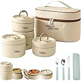 wiilioe Portable Insulated Lunch Container Set, 4 Tier Separate Stackable Stainless Steel Lunch Container with Insulated Lunc
