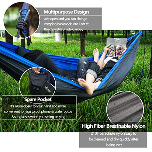 GEEZO Double Camping Hammock, Lightweight Portable Parachute (2 Tree