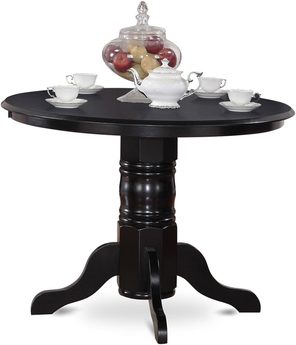 5Pc Dining Set Includes a Round Dining Room Table and Four Parson Chairs with Light Beige Fabric, Black Finish: Furniture & Decor