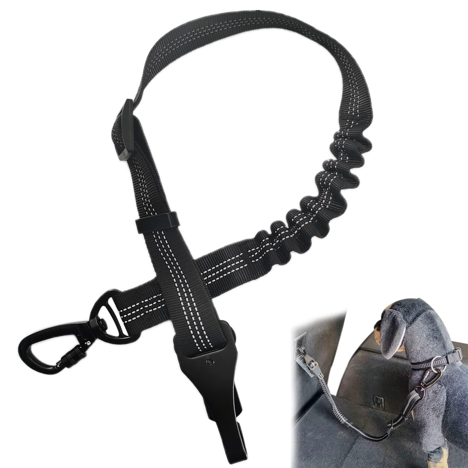 Dog Seat Belts for Cars Uk, 2 in 1 Safety Dog Seatbelt Harness Clip & Seat Belt Buckle, Flexible Adjustable Heavy Duty Elastic Bungee Buffer Reflective Durable Pet Travel Restraint