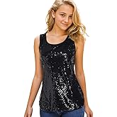 HENLY Women's Sequin Tops Sleeveless Sparkle Sequin Tank Top Shimmer Vest Glitter Camisole
