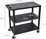 Luxor Black 18x32 Utility Cart with 3 Flat Shelves - Durable & Versatile view 3